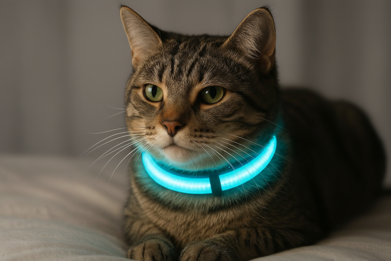 gato con collar led de un color