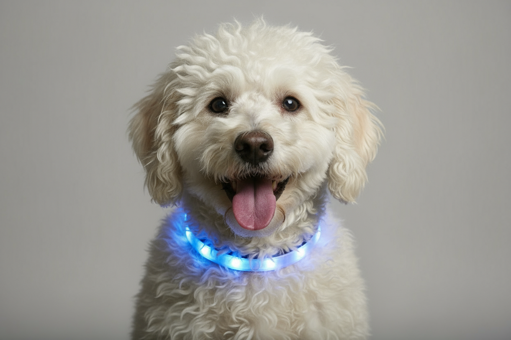 perro con collar led de colores