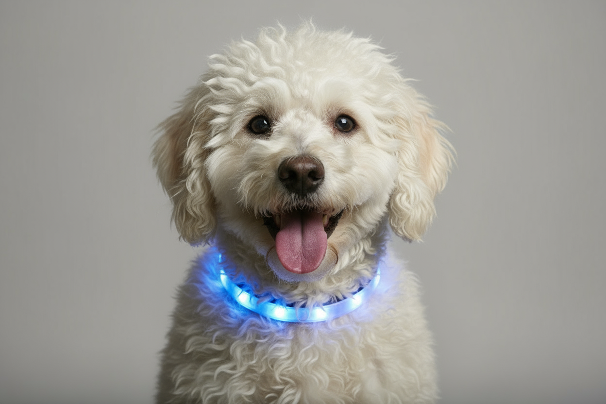 perro con collar led de colores
